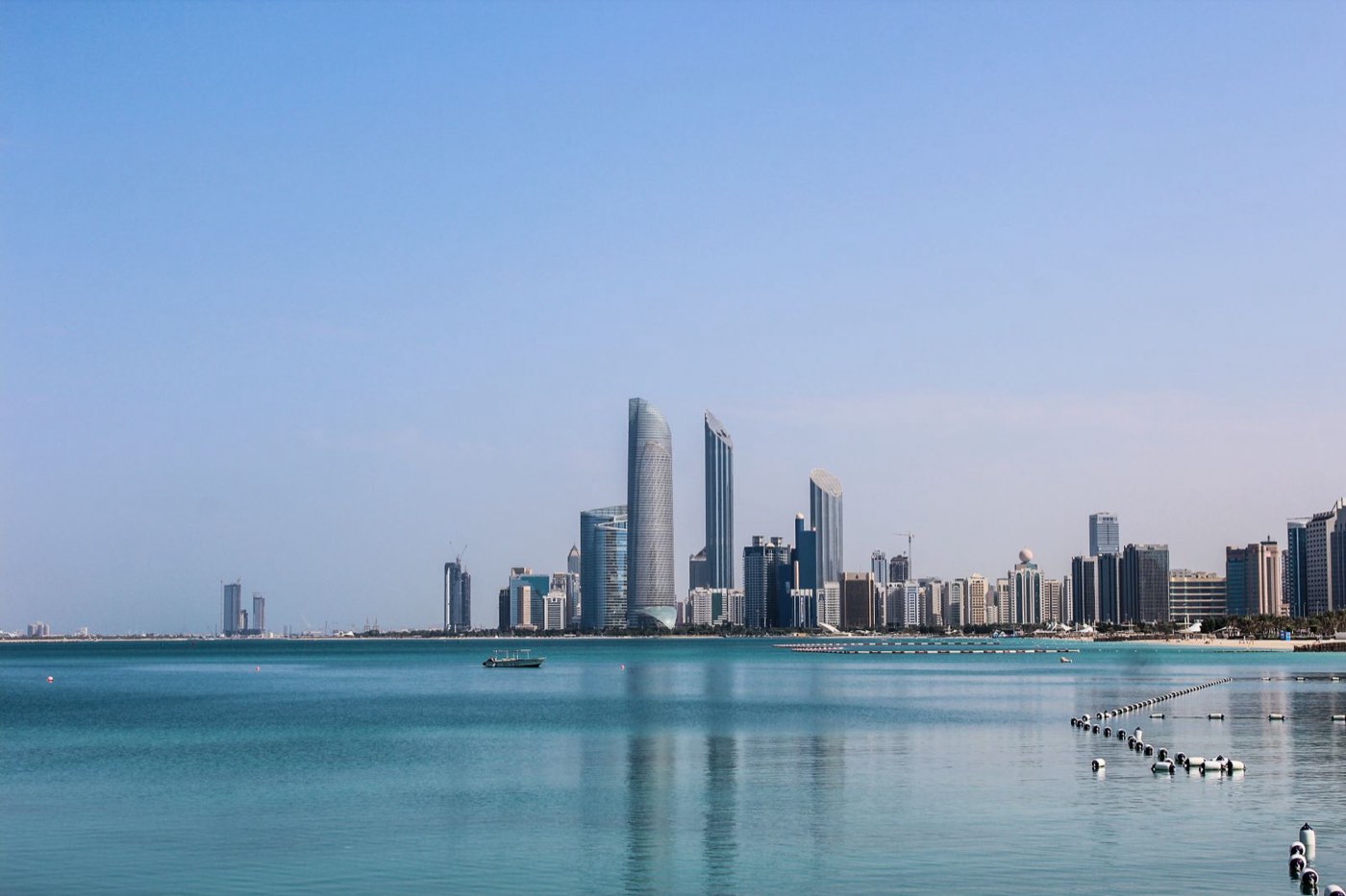 Abu Dhabi skyline across the water